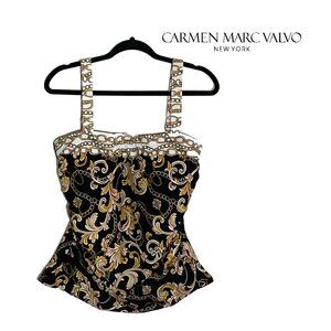 Boston Proper One Piece Filigree Status Bikini Top - Black/Gold